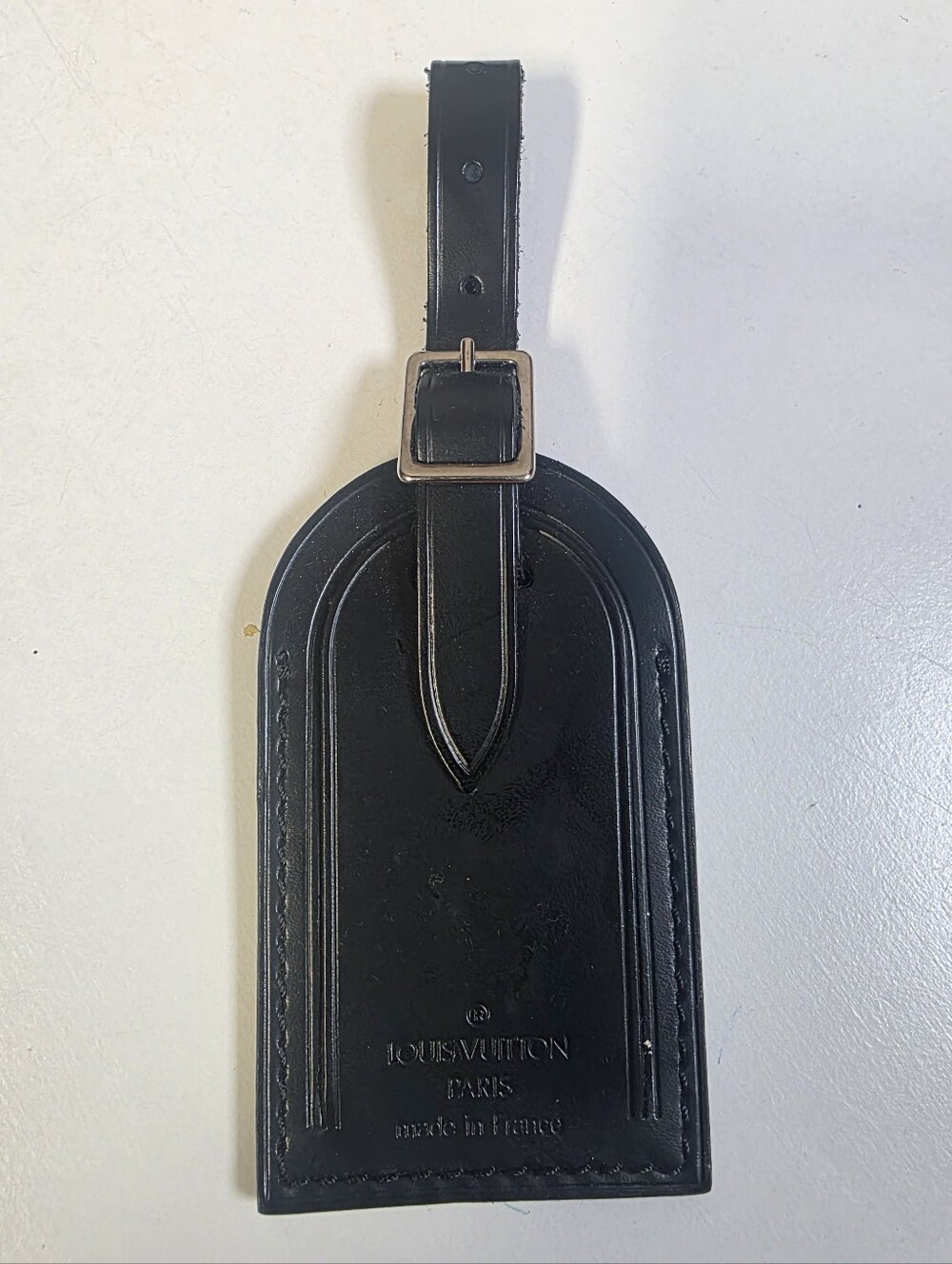 Auth Louis Vuitton Black Leather Luggage Tag
